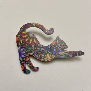Cat Stretching Multi-color Brooch